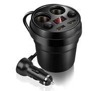 Chargeur de Voiture USB, 120 W 12 V/24 V Double USB Séparateur Allume-Cigare Universel Portable Support de Verre Design Adaptateur Allume-Cigare Chargeur de Voiture pour Téléphone