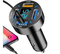 Chargeur de Voiture USB - 3,0,66 W - 4 Ports USB C - Adaptateur de Chargeur Rapide de Voiture - Prise Type C - Adaptateur léger - LED légère pour Ordinateur Portable de téléphone