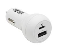 Chargeur de Voiture USB à Double Port - Charge PD 30 W, USB-C (18 W) et USB-A (12 W), câble USB-C vers Lightning, Blanc