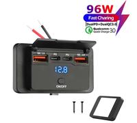 Chargeur de voiture USB avec interrupteur, prise de charge rapide, 4 ports, tourisme, PD, QC 3.0, 96W, 12V, 24V, voiture, bateau, bus, camion, montres