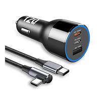 Chargeur de Voiture USB C 120W, 12V/24V avec 3 Ports PD 100W 30W Dual USB C, PPS 45W, QC 18W Adaptateur de Chargeur de Voiture, pour MacBook Pro Air iPhone 15 14 13 Pro Max Samsung S24 S23 S22