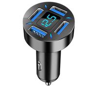 Chargeur de voiture USB C 66 W | Adaptateur de charge rapide à 4 ports avec écran LED | Chargeur USB pour voiture avec plusieurs ports | Moniteur de tension de batterie et charge rapide PD QC 3.0