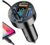 Chargeur de voiture USB C | Adaptateur super rapide 66 W et 4 ports - Écran numérique LED, surveillance en temps réel de la tension de la batterie, suivi de l'état de santé
