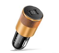 Chargeur de voiture USB C Dual Pd pour véhicules 12 V - 24 V. Adaptateur en alliage d'aluminium à charge rapide avec protection contre les surtensions/surintensités, format compact de 6,4 cm pour SUV