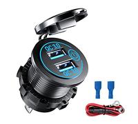 Chargeur de Voiture USB Prise QC3.0 Double Prise USB Moto 12V Étanche Prise USB Encastrable avec Interrupteur Tactile et LED pour 12V/24V Moto Camion Bateau Bleu