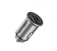 Chargeur de voiture Vention 30W 2xUSB (A+C) QC4.0 5A - Mini Design - Aluminium gris