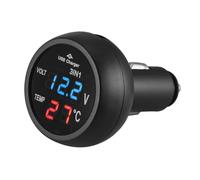 Chargeur de voiture voltmètre thermomètre, thermomètre LED numérique pour cigarettes, voltmètre, thermomètre pour voltmètre 12 V/24 V, 76 x 47 mm (rouge bleu)