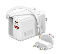Chargeur de Voyage 3-en 1 GaN 65W, Cable Intégré Double Port USB-C et USB