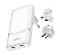 Chargeur de Voyage GaN 65W Prises EU US UK AUS avec 2x USB-C PD Akashi Blanc