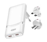 Akashi Chargeur de voyage GaN 65W – 2x USB-C PD, prises EU/US/UK/AUS, Blanc