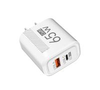 Chargeur de voyage international, adaptateur 65 W avec ports USB C et USB, cube compact blanc avec prise murale pour ordinateurs portables, tablettes, appareils photo et chargement rapide dans les app