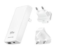 Chargeur de Voyage MacBook Laptop GaN 65W Port USB-C et USB Prises EU / UK / US Blanc