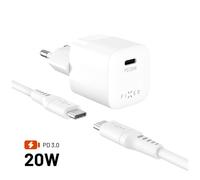 Chargeur de voyage mini FIXED 20W avec câble USB-C vers USB-C, Blanc