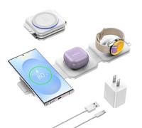Chargeur de voyage pour appareils Samsung, station de charge sans fil pliable 3 en 1, support de charge rapide, compatible avec Samsung Galaxy S25/S24/S23/S22/S21/Note20 Galaxy Watch8/7/6/5/4/Galaxy