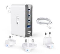 Chargeur de Voyage USB-C 100W, Adaptateur de Voyage Pliable à 4 Ports avec Prises UK/EU/AU, Charge Rapide pour MacBook Pro/Air, iPad Pro, pour iPhone 15/14/13, pour Galaxy 45W PPS, Blanc