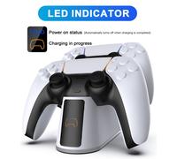 Chargeur double manette SUSUchens avec indicateur LED, éclairage RGB éblouissant, station de charge rapide à double port pour PS5 (blanc)