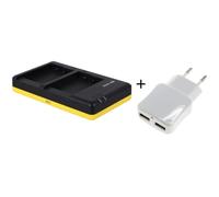 Chargeur double pour 2 batteries d'appareil photo compatibles avec Panasonic DMW-BLC12 + adaptateur USB 230V pratique
