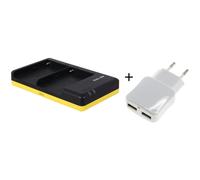 Chargeur double pour 2 batteries Sony NP-FM50, NP-QM71, NP-QM91 + adaptateur USB 230V pratique avec 2 ports
