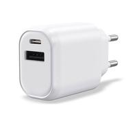 Chargeur double USB C et USB 30W Waytex, Rapide et Sécurisé pour iPhone, iPad, Samsung, Android, Prise secteur EU, Blanc