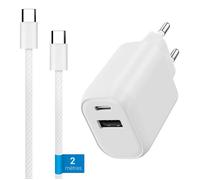 Chargeur double USB C et USB Rapide 30W avec câble USB C 2m Waytex Compatible smartphones Type-C, Samsung, Google pixel, iPhone,