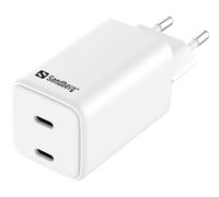 Sandberg Chargeur Secteur AC Dual USB-C PD 65W EU avec 2 ports USB-C Power Delivery pour ordinateur portable, tablette et smartphone