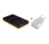 Chargeur double USB pour batteries Panasonic VW-VBT190 et VW-VBT380 avec adaptateur secteur 2 ports