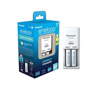 Chargeur eneloop Compact pour 1 ou 2 Piles Ni-MH AA/AAA, Nouvelles Fonctions de sécurité, fourni avec 2 Piles eneloop AA/Mignon, capacité renforcée et 6 Fonctions de sécurité, Chargeur pour Piles