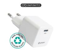 Chargeur eSTUFF INFINITE 30 W GaN USB-C UE. 1 câble USB-C. Blanc. 98 % recyclé.