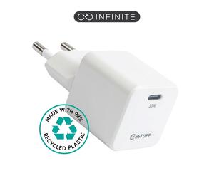 Chargeur eSTUFF INFINITE 30 W GaN USB-C UE. 1 câble USB-C. Blanc. 98 % recyclé.