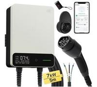 Chargeur EV, 7,4 kW, Câble de Charge Type 2, Courant Réglable, Wallbox, Câble de Charge Type 2, Affichage LCD, Cartes RFID, Support de Câble, Guide de lUtilisateur, Variante : 7.4kW 5m Blanc, TYPE2