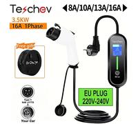 Chargeur EV portable 3,5 kW 16A Type 2, prise Schuko, chargeur de voiture électrique domestique avec écran LCD, câble de charge rapide pour tous les véhicules électriques Type 2 3.5KW16A Type1