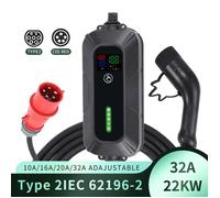 Chargeur EV Portable CHIGOODS Chargeur Voiture Electrique 3P Type 2 TYP 2 Câble 5m 230V-400V CEE 32 22KW