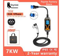 Chargeur EV portable Feyree, type 2, 7 kW, 32 A, monophasé, câble de 5 m, prise CEE, boîte de charge EVSE pour véhicule électrique, chargeur de voiture 7KW 5M NO Adaptor