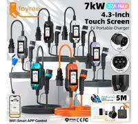 Chargeur EV portable feyree Type 2 7kW, prise de charge, écran tactile 4,3 pouces avec application Wifi intelligente, chargeur domestique AC, design professionnel Sl lack