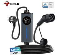 Chargeur EV portable GONEO Type 2, fiche Schuko 16A 3.68kW 20m, avec protection RCD 30m 6mA DC, minuterie et économie d’énergie, sécurité totale, Plug & Play, usage domestique et voyage, compatible a
