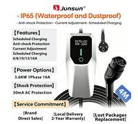 Chargeur EV portable Junsun 3, 6KW, 7KW, 11KW, 22KW, étanche IP65, câble de charge Type 2, courant réglable 6, 8, 10, 13, 16, 20, 24, 32A, minuterie de charge programmée, contrôle par bouton tactile,