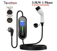 Chargeur EV portable Teschev 220V 230V, boîtier mural 16A Type1 J1772, câble de charge Type2, cordon IEC62196, prise Schuko pour voiture électrique, garantie de 2 ans 16A Type2 Black