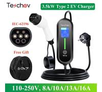 Chargeur EV portable Teschev Type2 IEC62196-2 Wallbox 3.5KW 16A IP65 Câble de charge EV pour Tesla Kia Hyundai Nissan Dacia Garantie de 2 ans New 32A 7kW Type 2