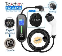 Chargeur EV portable Teschev Type2/Type1 J1772 16A 3,5 kW, câble de charge CEE7/7, écran LCD pour la recharge de véhicules électriques New 3.5kW 16A Type1