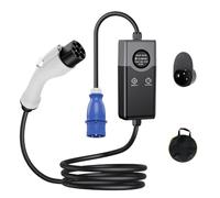 Chargeur EV Type 2 à Prise CEE Courant réglable 8-32A Chargeur de câble EV 1 Phase 7kW avec Affichage LED, temporisation et Sac de Rangement, Coupure Automatique Anti-brûlure for EVs & PHEV,10m