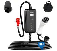 Chargeur EV Type 2 vers Prise CEE 22KW 3 Phases Courant Ajustable 8-32A Station de Charge Mobile avec Affichage LED Sac de chronométrage Anti-brûlure arrêt Automatique de la Puissance,15m