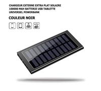 Chargeur externe solaire HD4K 100000 mAh - Powerbank universel noir, double USB, Micro-USB, LED