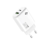 Chargeur GaN 25W USB-C + USB-A - SUBBLIM - Double port - PD 3.0 + PPS - Compact - Sécurisé - Blanc - 3x3x3 cm
