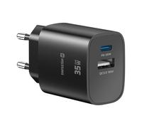 Chargeur GaN 35W USB-C Power Delivery + USB Quick Charge - Swissten Edge Noir Swissten