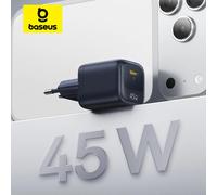 Chargeur GaN 45W Baseus pour iPhone 17 16 15 Pro Max Samsung Galaxy, chargeur rapide pour téléphone, chargeur USB C, chargeur portable PD