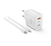 Chargeur GaN 65W YC70 - Triple port USB-A USB-C Lightning - Charge 3 appareils simultanés - Prise EU