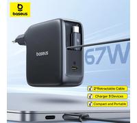 Chargeur GaN Baseus 67W avec double câble rétractable chargeur rapide pour iPhone Xiaomi Samsung chargeur de voyage chargeur de téléphone universel