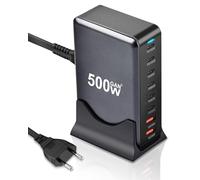 Chargeur GaN Desktop 500W, Station de Charge Rapide 8 Ports | Port USB-C Monocible 100W Max(6 USB-C + 2 USB-A), pour MacBook Pro/Air, iPhone 16/15, Samsung, Dell XPS, HP, Tablettes