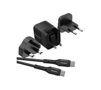 Chargeur GaN Secteur 4A USB-C Multiprise EU / UK / US 20W avec Câble Noir