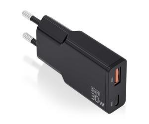 Chargeur GaN ultra fin Aisens 30 W - 1 x USB-C PD3.0 QC4.0 - 1 x USB-A QC3.0 - Noir